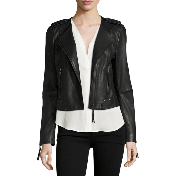 Joie | Black Studded Leather Moto Jacket - Picture 3 of 8